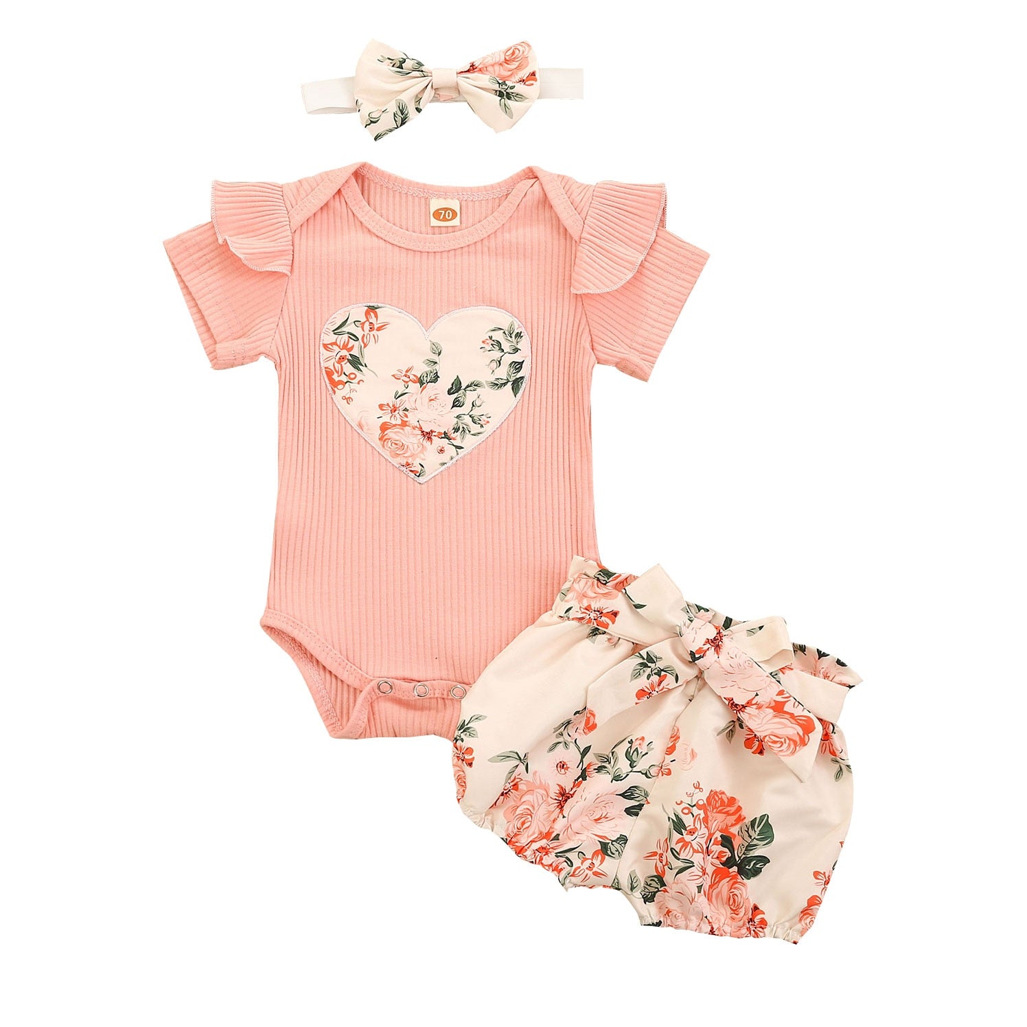 Pink Floral Heart Romper Set