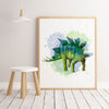 Watercolor Dinosaur Wall Art Print