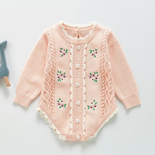 Floral Embroidered Knitted Romper