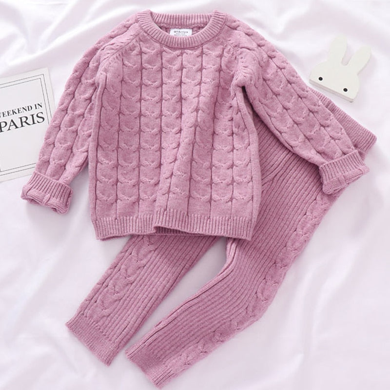 Knitted Cotton Pullover &amp; Pants Set