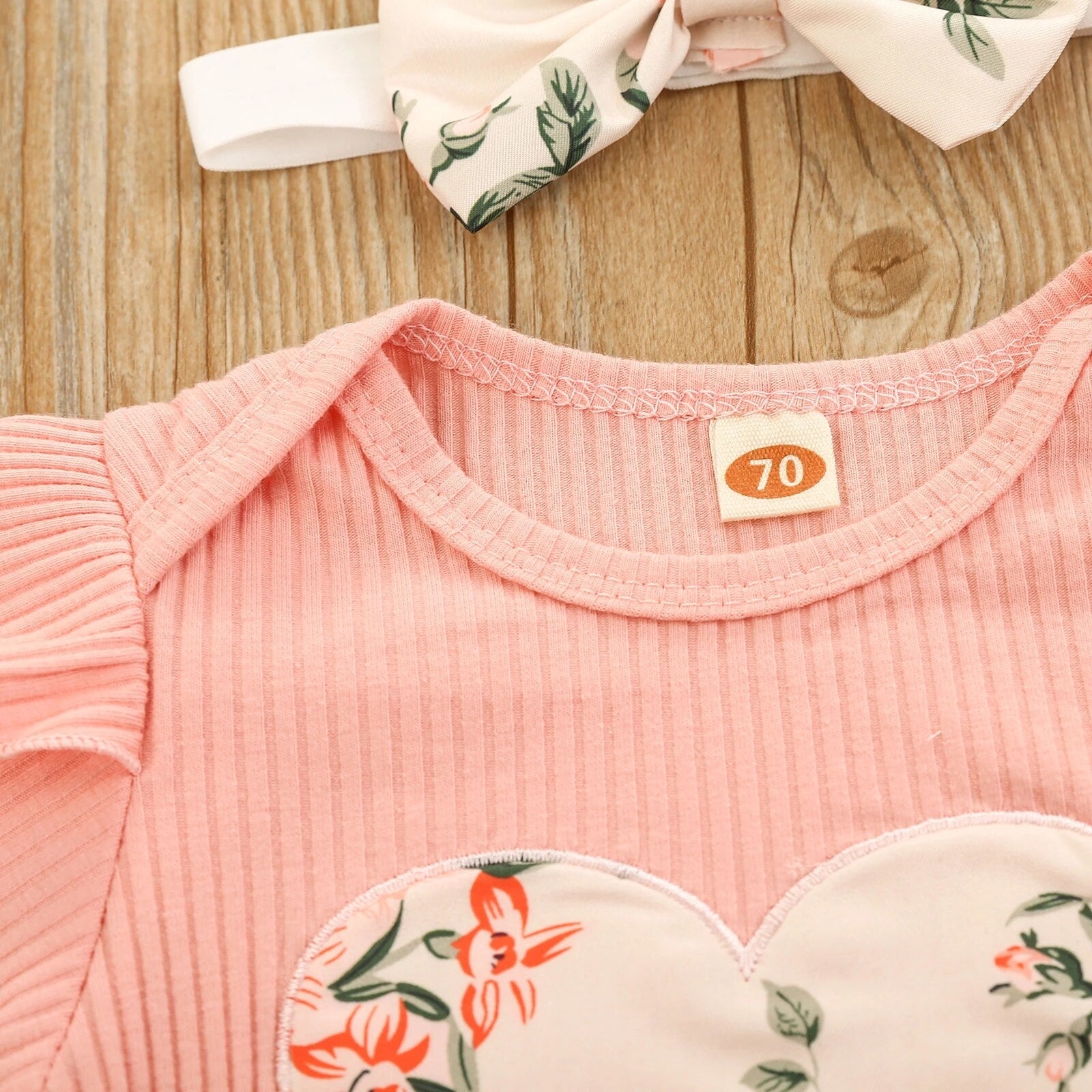 Pink Floral Heart Romper Set