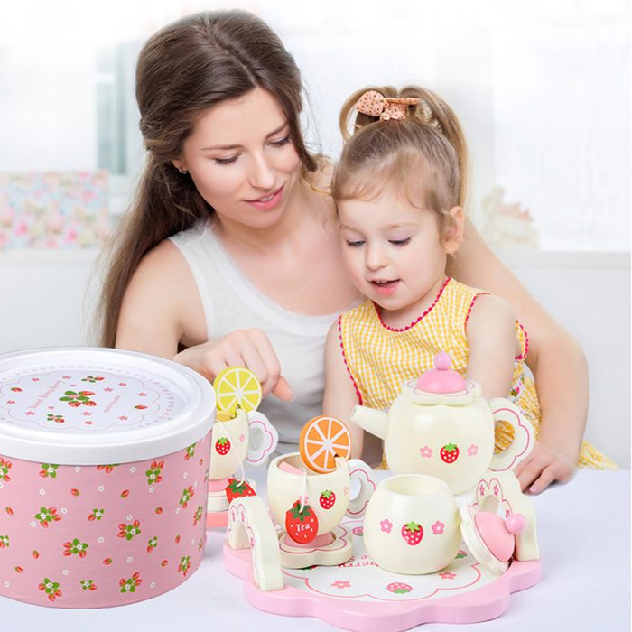 Wooden Strawberry Tea Set