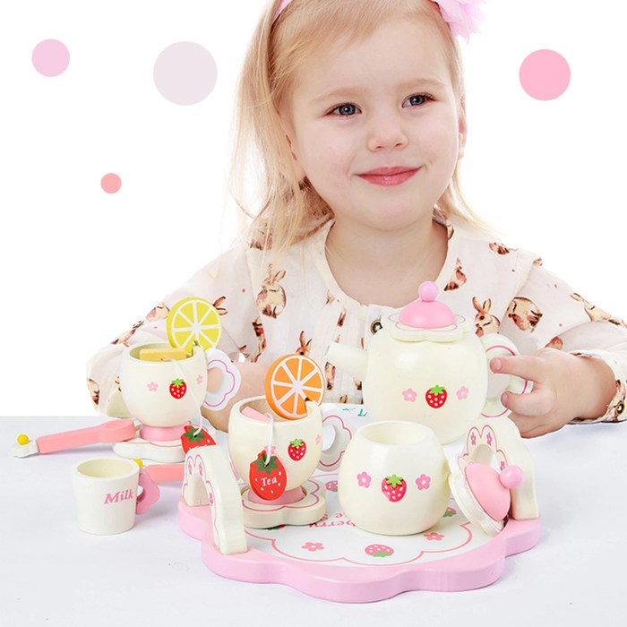Wooden Strawberry Tea Set